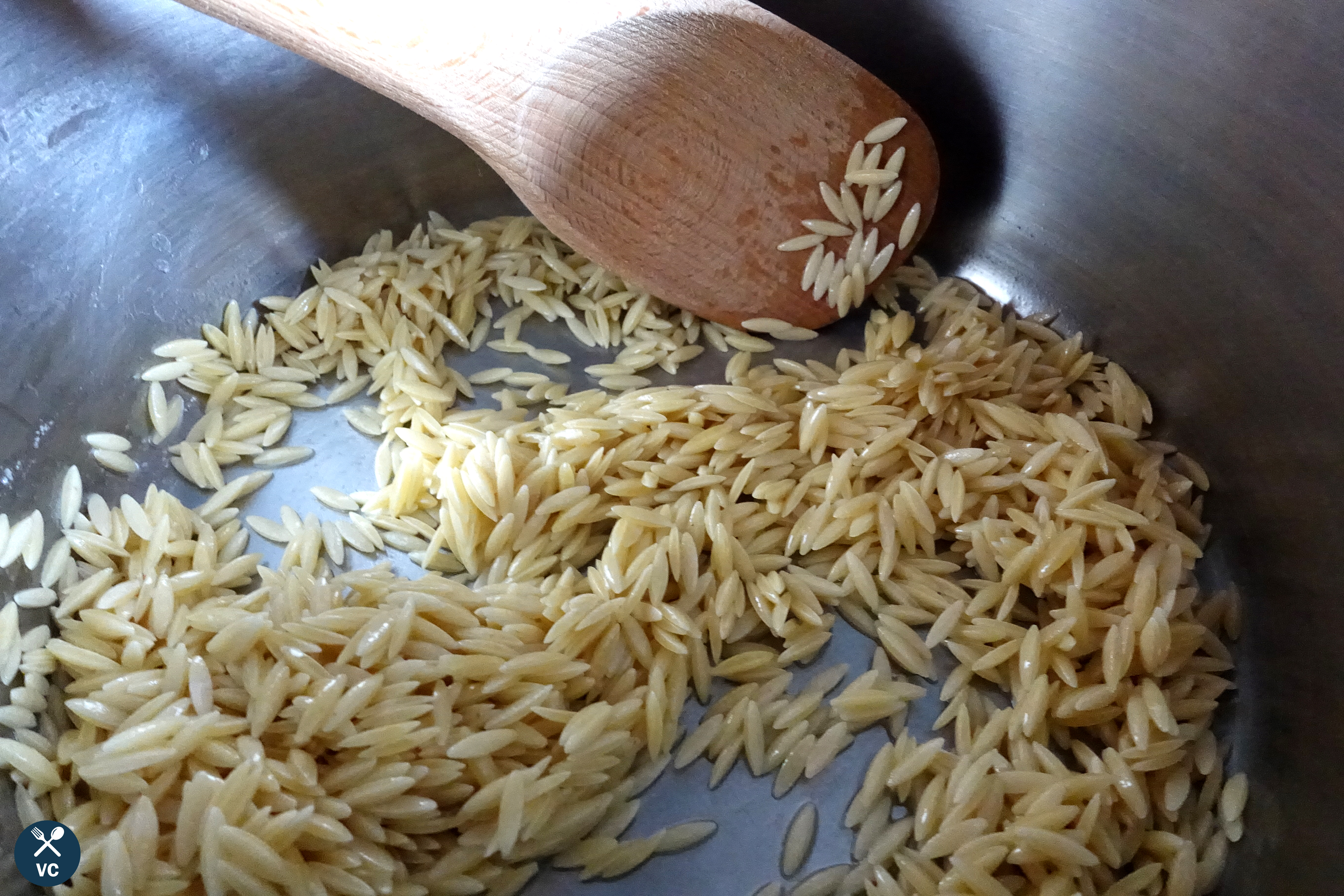 toasting orzo for Easy Parmesan Orzo