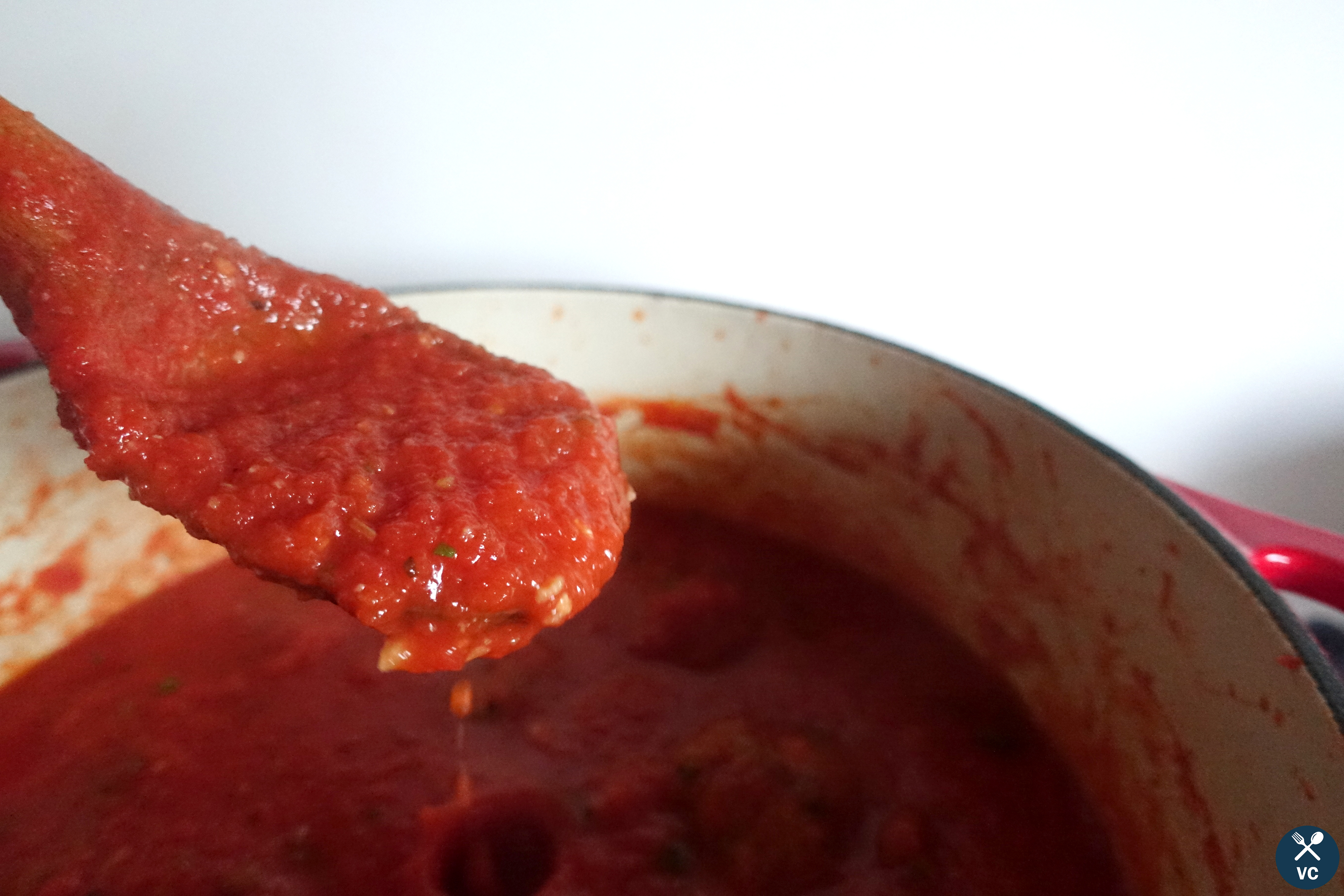 Easy Simmered Marinara Tomato Sauce Closeup (VC in the Kitchen)