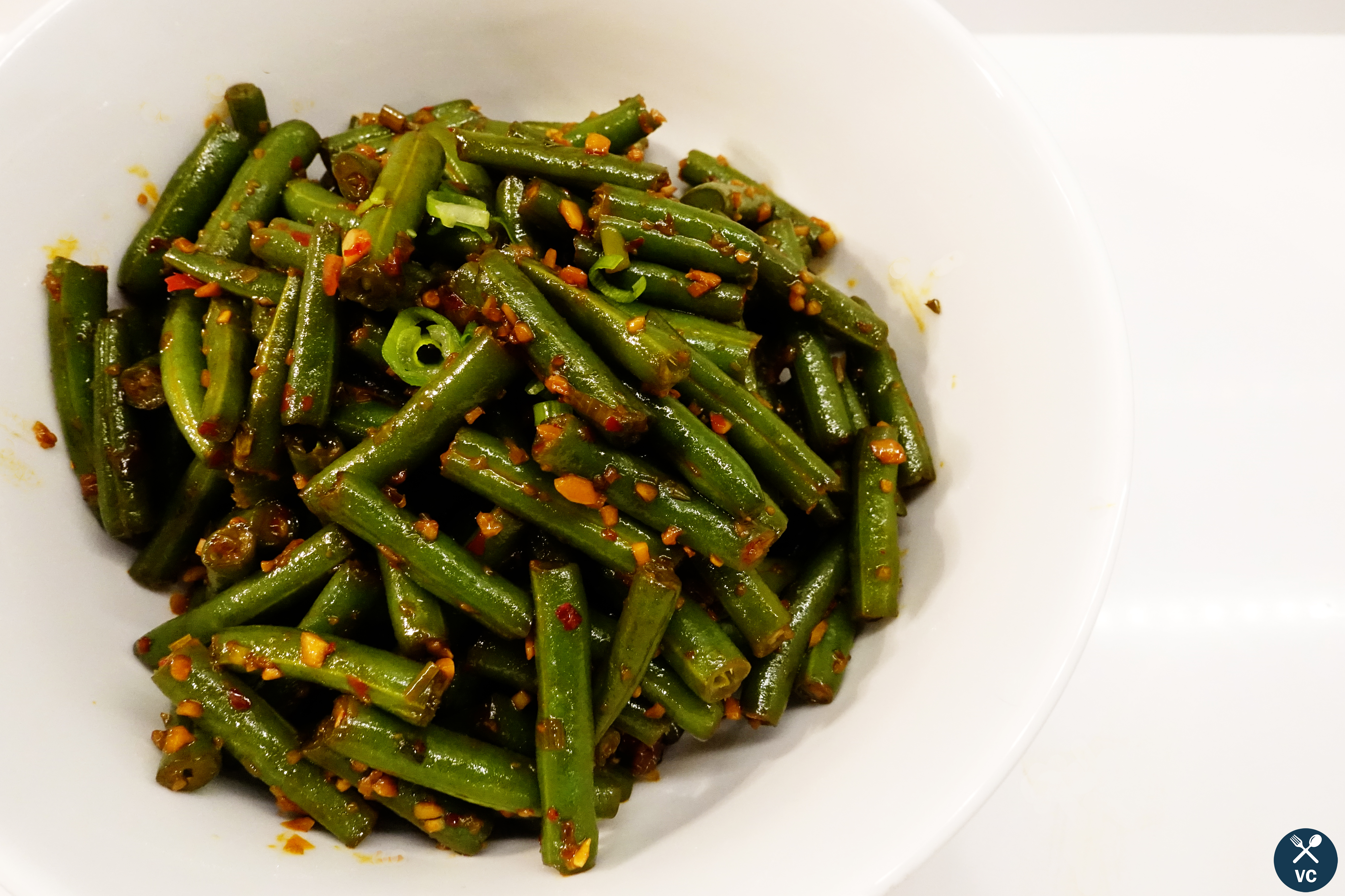 Chinese green beans with chili garlic sauce (VC in the Kitchen)
