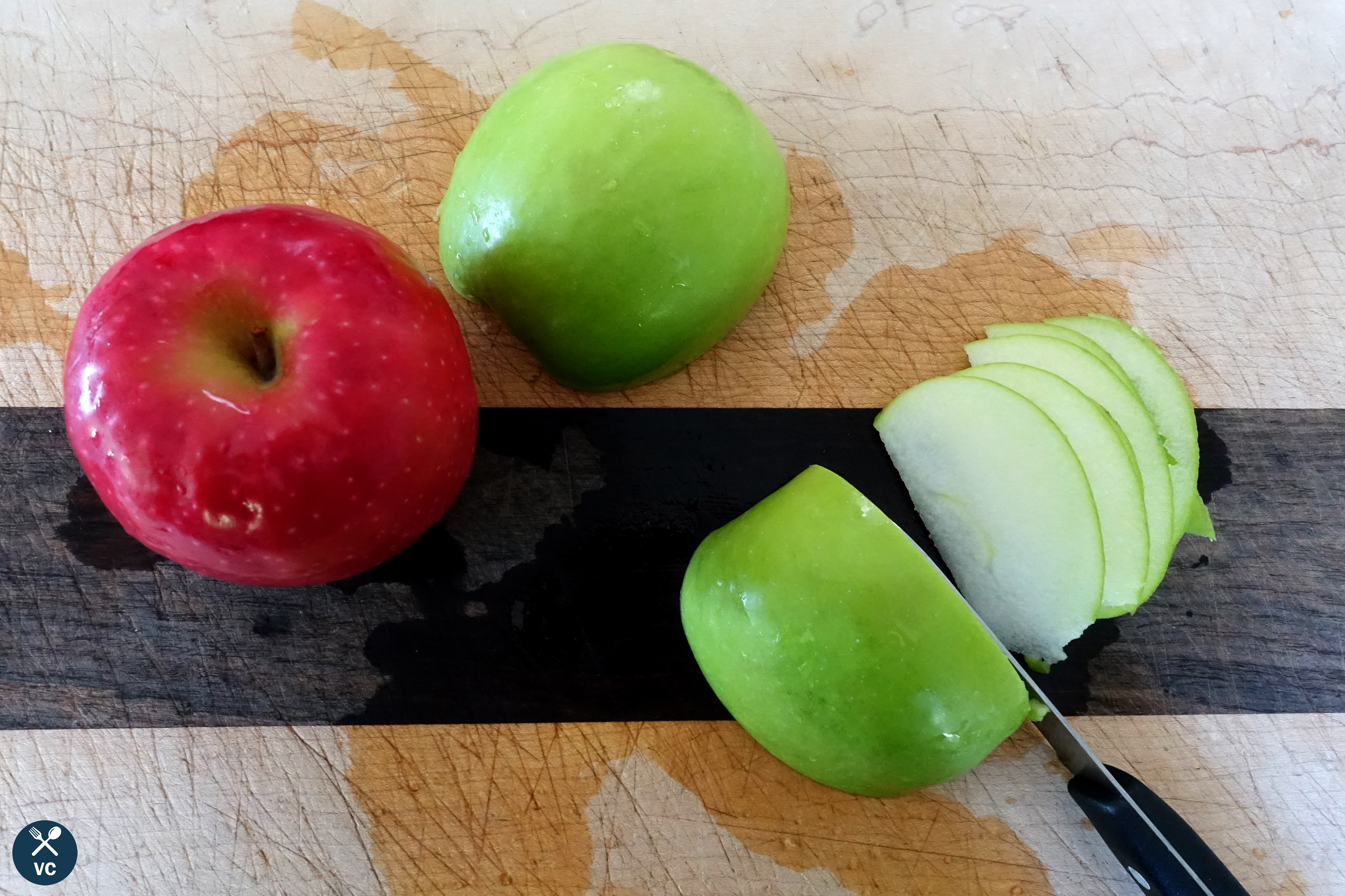 Sliced apples for apple and jalapeno slaw (VC in the Kitchen)