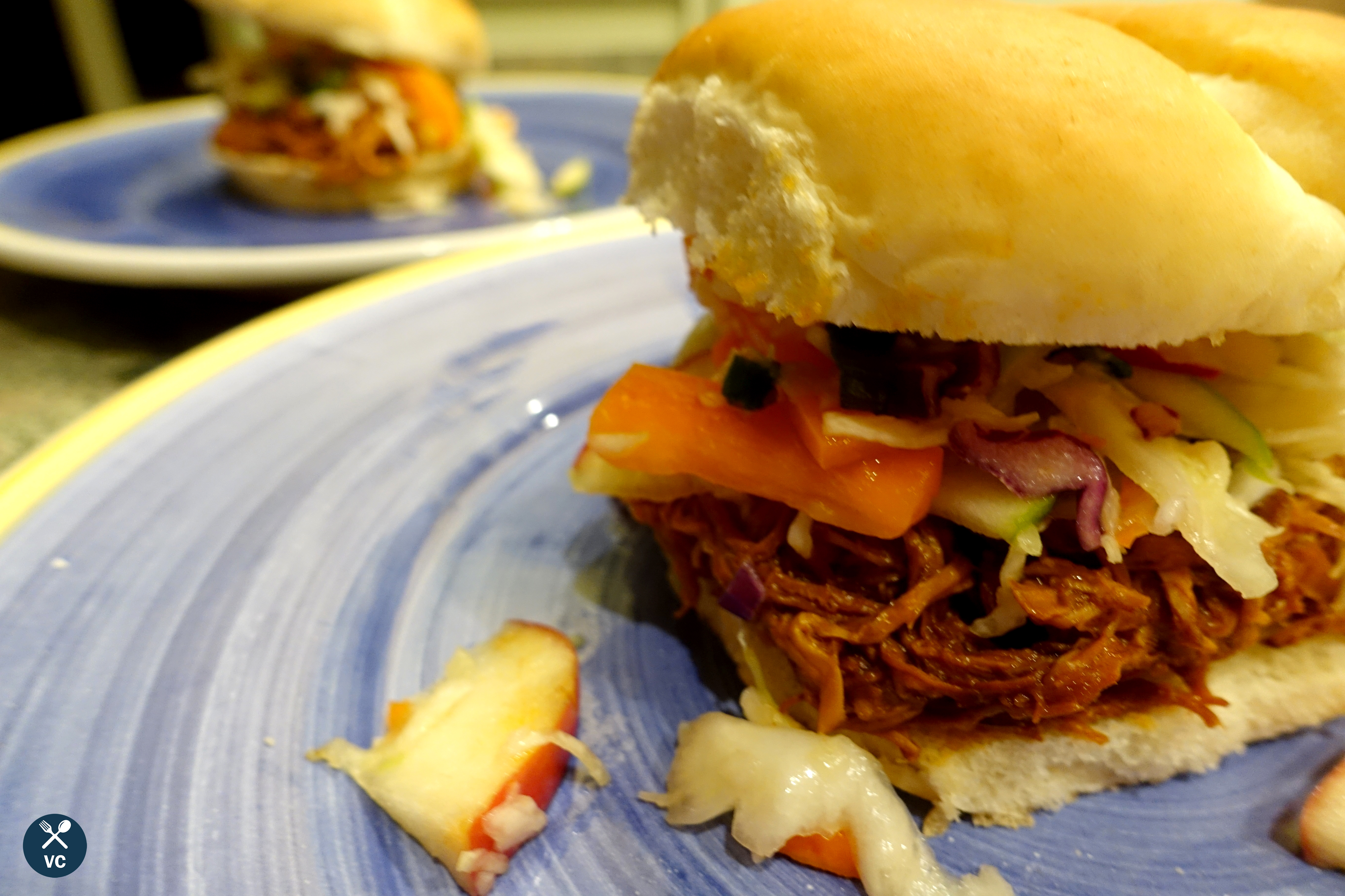 Slow cooker bourbon BBQ chicken sandwich (VC in the Kitchen)