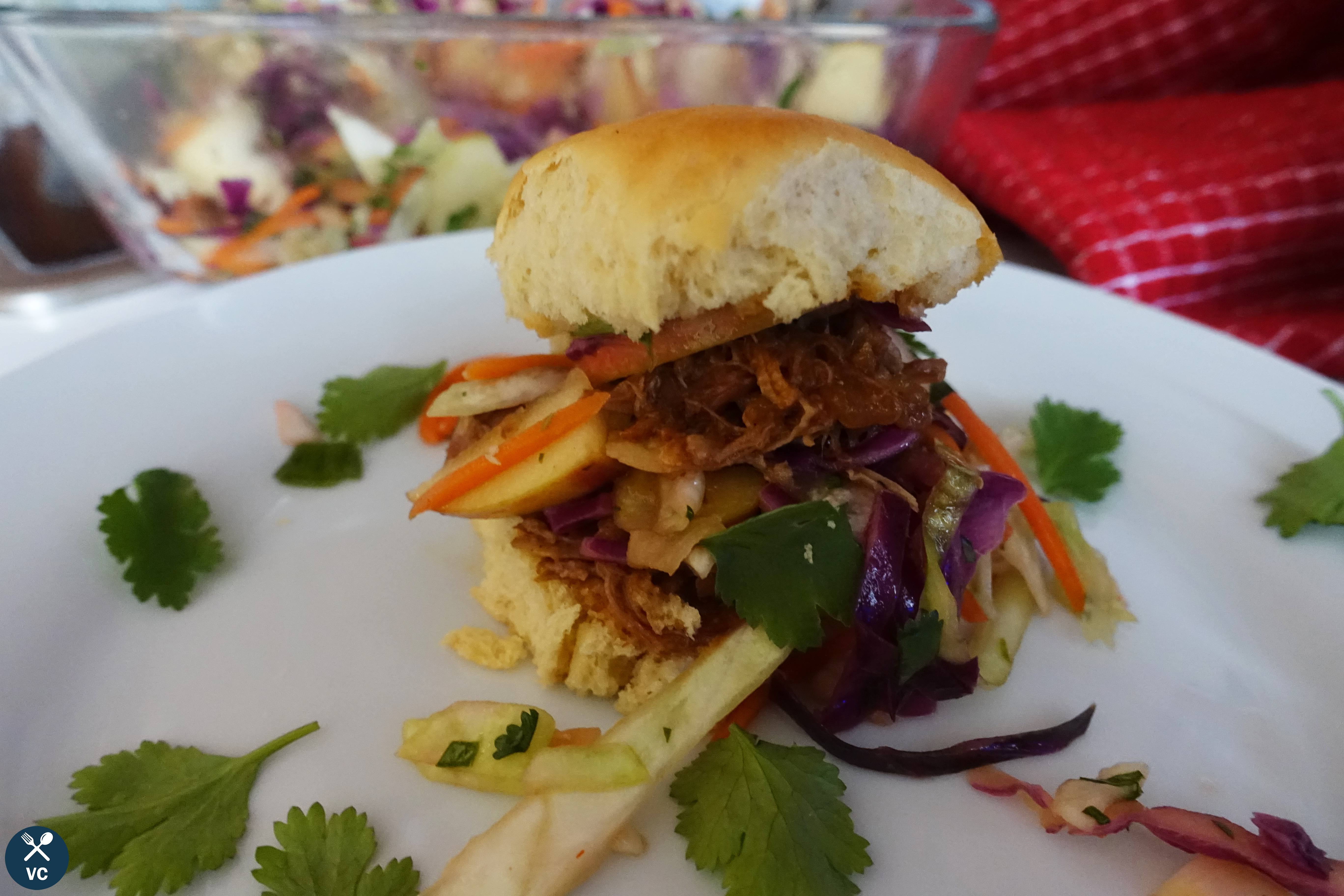 Spicy Asian Slaw with Pulled Pork Slider (VC in the Kitchen)