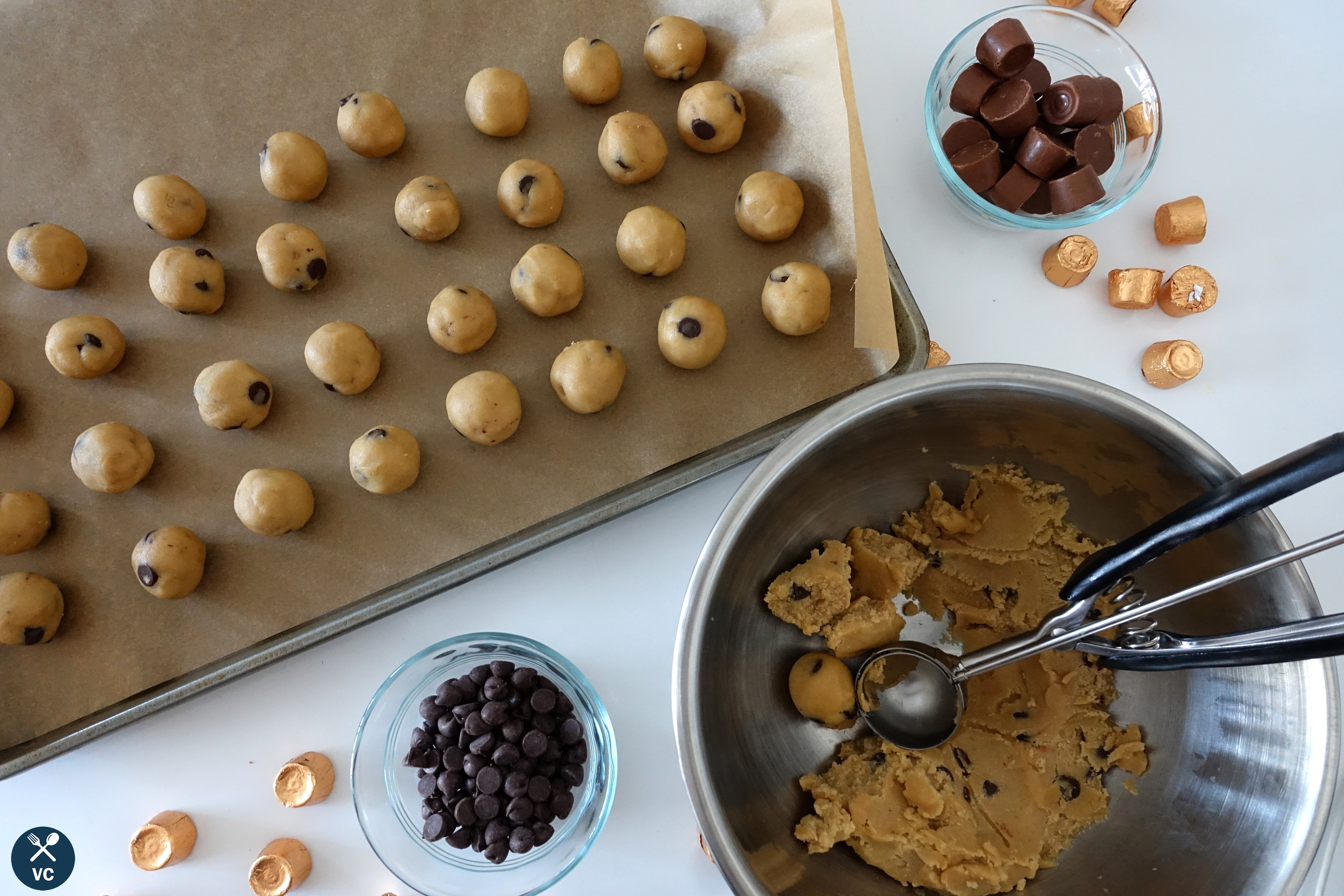 Dough balls for Sea Salt Rolo Stuffed Cookies (VC in the Kitchen)