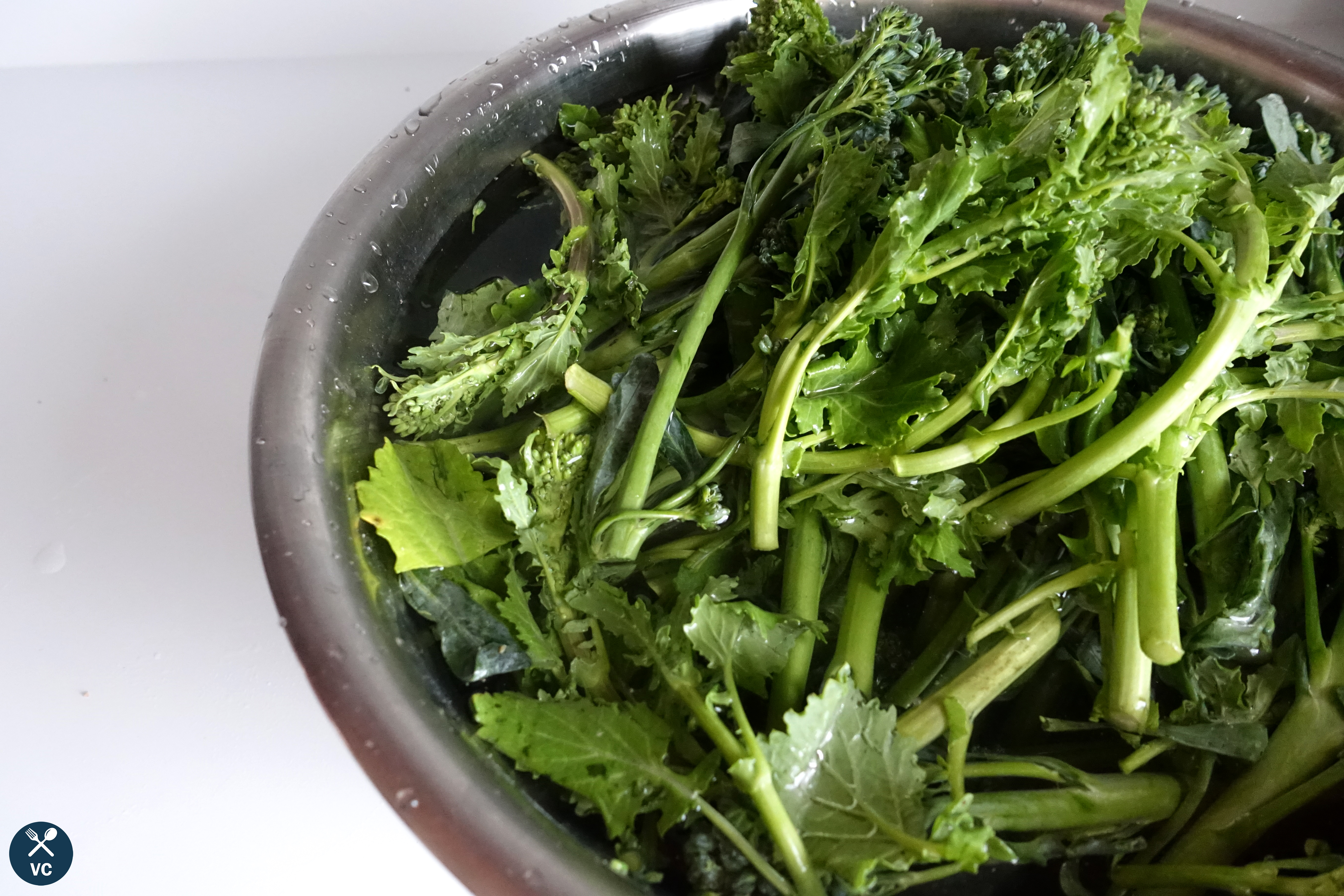 Broccoli Rabe Prep for Orecchiette with Sausage and Broccoli Pasta (VCintheKitchen)