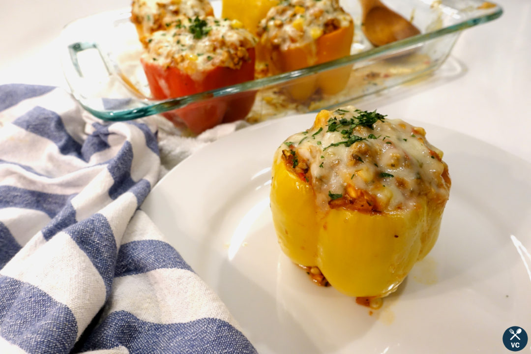 Turkey stuffed peppers ready to eat (VC in the Kitchen)